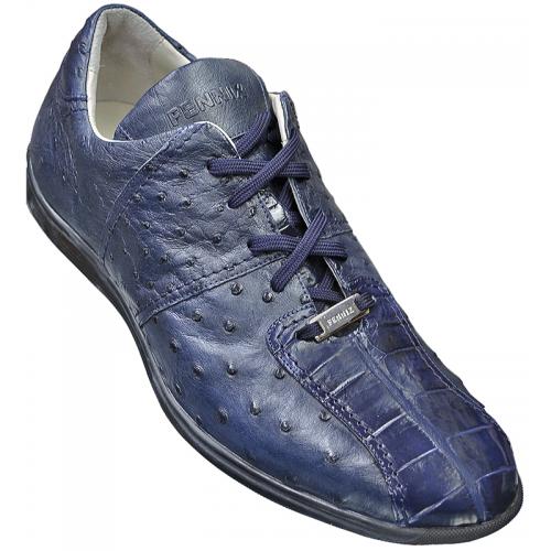 Fennix "3406" Navy Blue Genuine Alligator / Ostrich Casual Sneakers